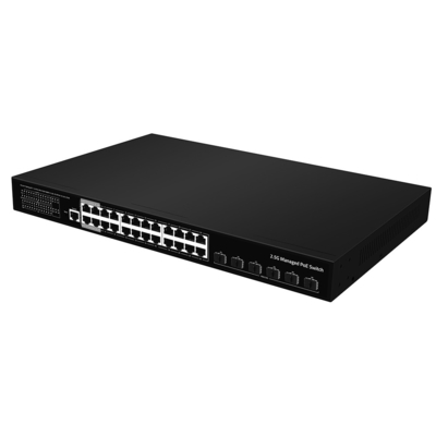 24 Port 2.5G PoE Switch 10G Fiber Uplink L3 Managed Ethernet 400W Budget AC Input