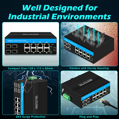 8 port gigabit poe switch industrial ethernet switch 4SFP+8RJ45 DC48V Dual power input