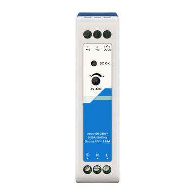 12V Din Power Supply Plastic 1.67A 20W AC/DC Input CE UL Listed Industrial Grade
