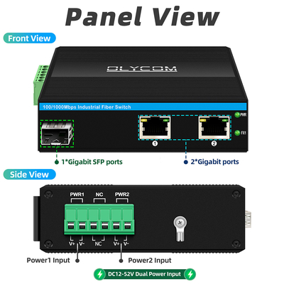 Gigabit Optical Fiber Converter Din Network Switch DC12-52V Dual Power Input