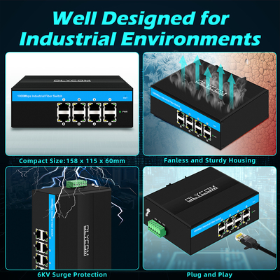 8 Port Poe Switch E-Mark Gigabit Industrial Ethernet Switch IP40 for Outdoor Use