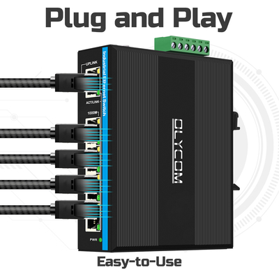 5-Port Industrial Network Switch Gigabit CE E-Mark Certified Unmanaged DIN Mounted