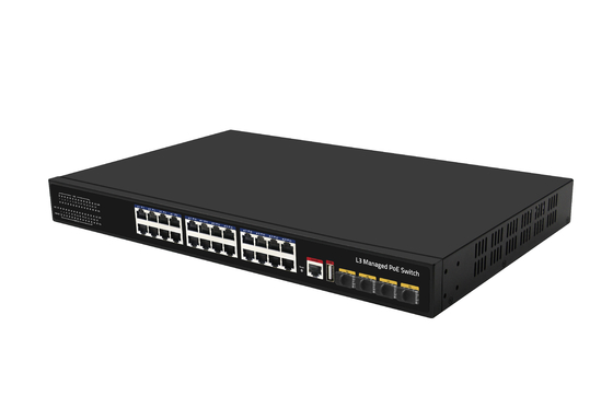 10G 24 Port Poe Switch L3 Managed Ethernet Fiber Switch 400W 4*10G Fiber Ports+24*RJ45 POE Ports