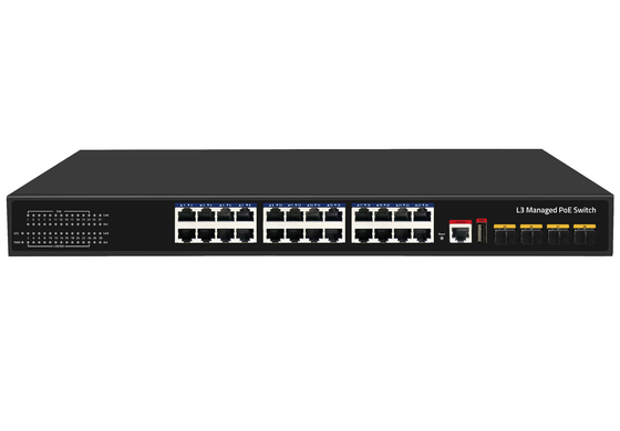 10G 24 Port Poe Switch L3 Managed Ethernet Fiber Switch 400W 4*10G Fiber Ports+24*RJ45 POE Ports
