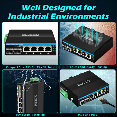 Outdoor poe switch gigabit ethernet fiber switch 2SFP+4RJ45 for CCTV Security
