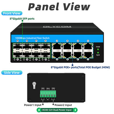Unmanaged Poe Switch gigabit 16 port switch PoE af/at/bt 240w budget for outdoor use
