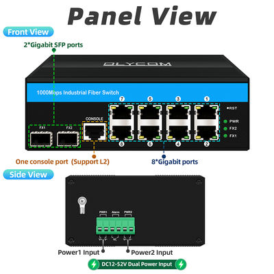 Rugged Managed Ethernet Switch Vitesse chipset 2 SFP 8 RJ45 industrial ethernet switch with SNMP management