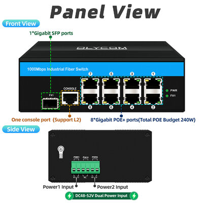 8 Port Industrial POE Switch with 240W Power and 6KV Surge Protection for Harsh Outdoor Environments