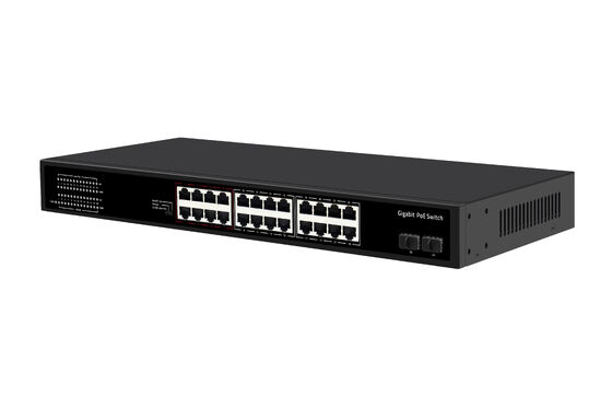 24 Port Gigabit PoE Switch 1U Type Unmanaged 1G Ethernet 300W Budget Fanless