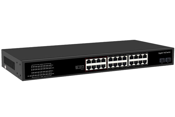 24 Port Gigabit PoE Switch 1U Type Unmanaged 1G Ethernet 300W Budget Fanless