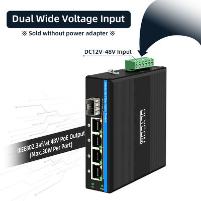 5 Port Gigabit Solar PoE Switch Optical Fiber Switch  DC12V/24V/48V Input