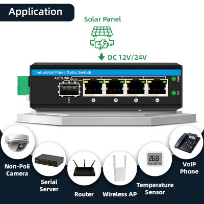 5 Port Gigabit Solar PoE Switch Optical Fiber Switch  DC12V/24V/48V Input