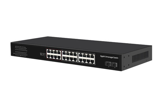 24 Port Gigabit Fiber Network Switch Unmanaged Smart VLAN & Extend Mode AC Powered