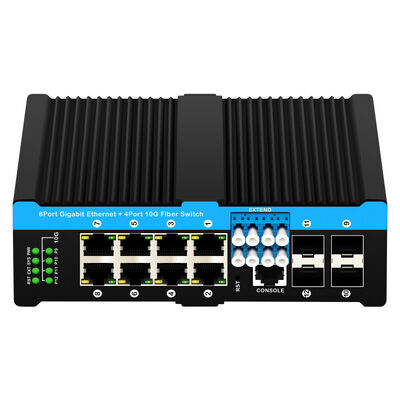 Industrial Fiber Bypass Switch with 4x10G SFP+ Ports and 8x10/100/1000Mbps PoE Ports for Harsh Environment