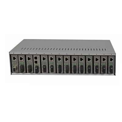14 Slot Media Converter Rack Chassis 19 Inch 2U Dual AC220V For Fiber Media Converters CE