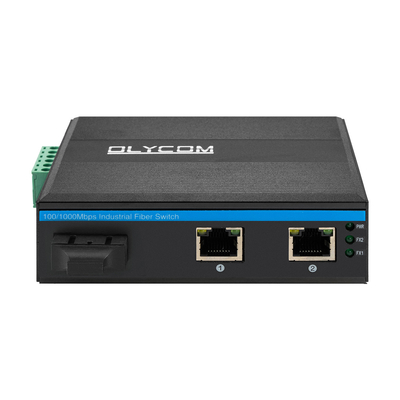 POE SC Connector Dual Fiber Industrial Switch Hub With 2 RJ45 Ports Network Switch