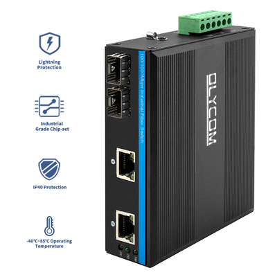 4-Port Gigabit Unmanaged Switch SFP Slots DC24V IP40 Level Hardened Metal Case CE