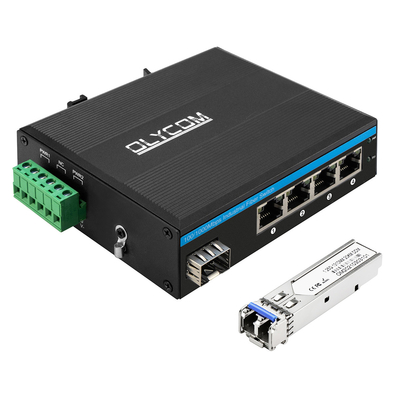 Mini 5 Port Gigabit Industrial Fiber Switch SFP Uplink Unmanaged Din Rail Type DC12V