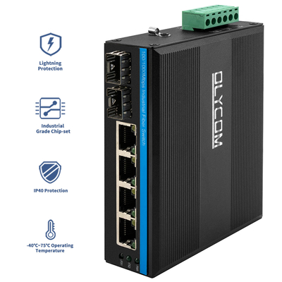 Industrial Network Switch 6 Port 100M/1000M Fiber Unmaaged Din Rail 12V 24V Input