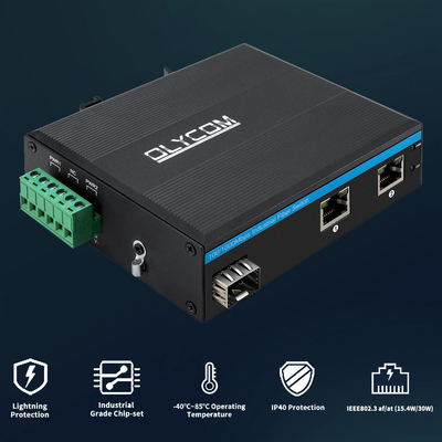 3 Port Mini Din Rail Ethernet Fiber Switch 100/1000Mbps 60W POE Budget DC48V