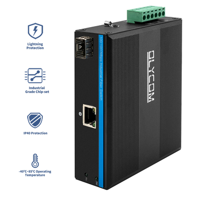 Dual Power Input 2 Port Industrial Ethernet Media Converter Gigabit Din Rail Mounting Mini Size